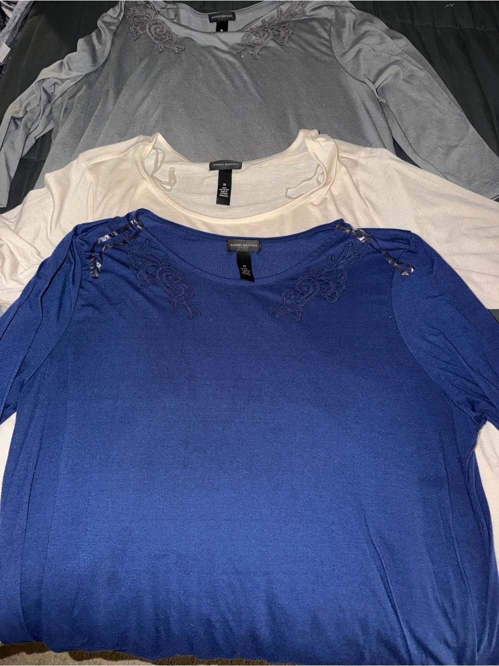 Karen Brooks Scoop Neck Long Sleeve Top - Navy & Ivory & Gray